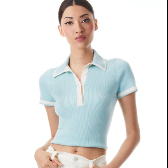 Alice + Olivia Tops - Alice + Olivia Pia Knit Ribbed Polo NWT